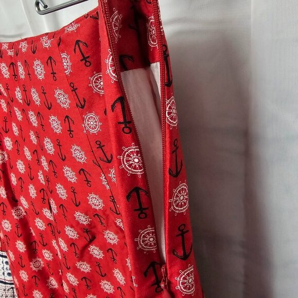 Charter Club Red Nautical Skirt Pleated Anchor Crab Shell Beach A-Line Preppy 10 - Picture 6 of 12
